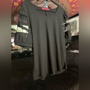 Elegant Black Blouse with Sheer puffed Sleeves🦋